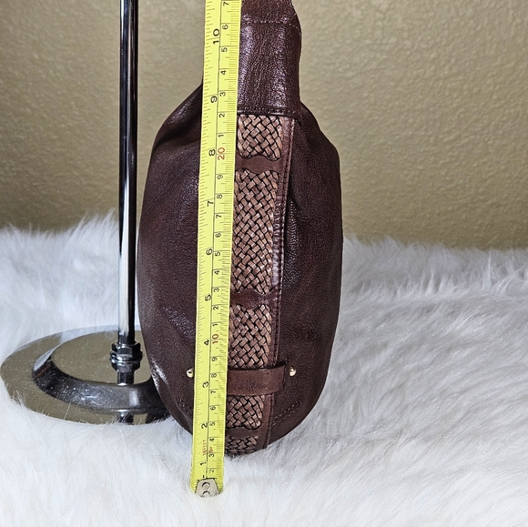 Cole Haan Dark Brown Leather Hobo Bag Braided Leather Details Shoulder Bag - Picture 3 of 12